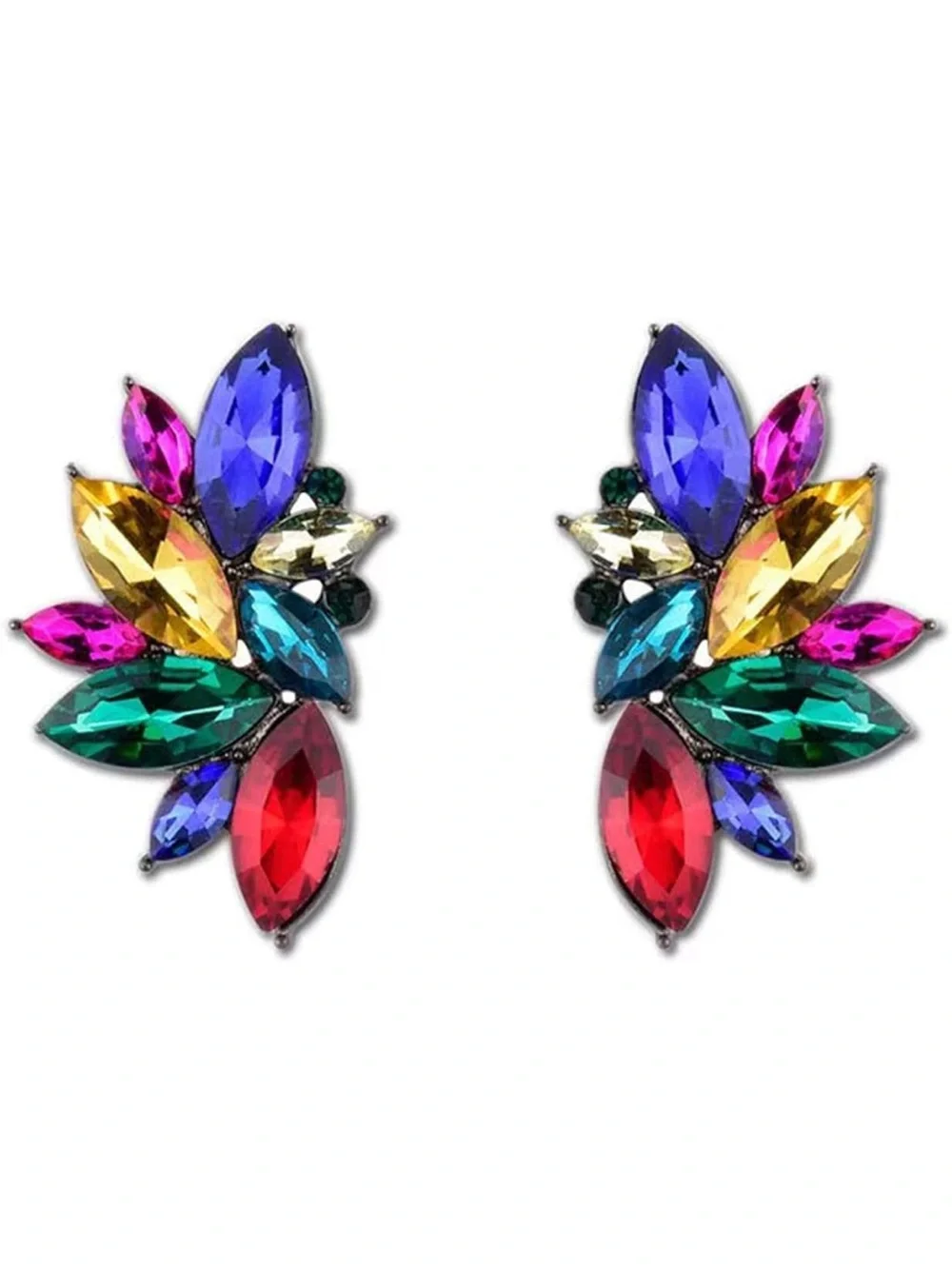 Anthropologie Multicolor Jewel Cluster Earrings - Red Blue Green Pink Gold Aqua